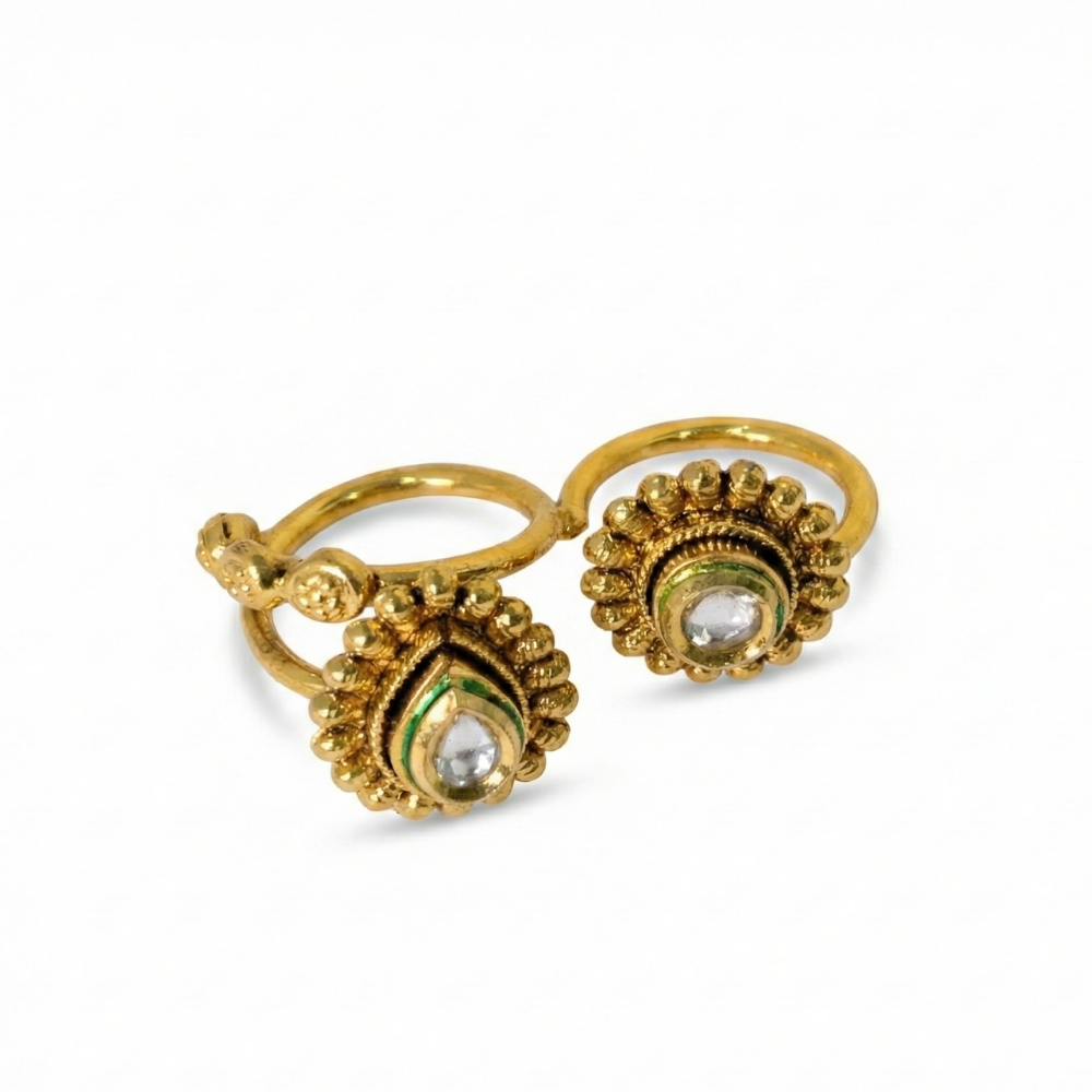 Double Rings for Two Fingers with Kundan Stone
