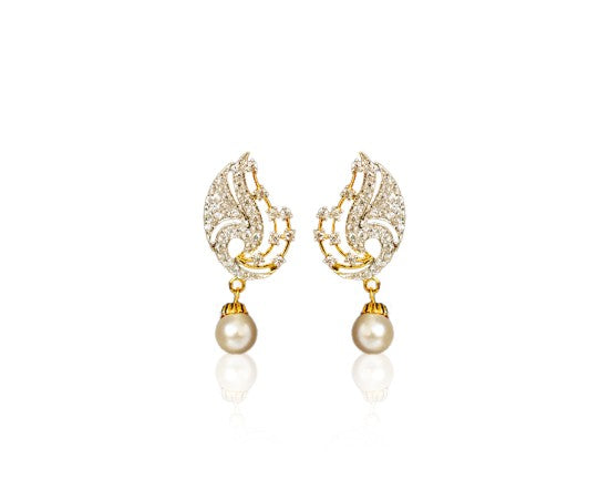 Drop with white stone and white pearls