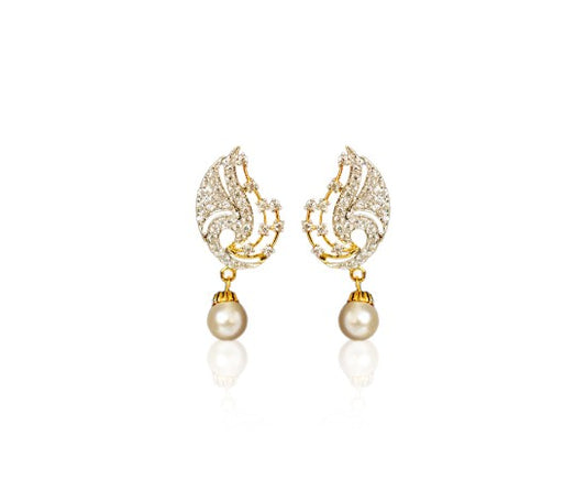 Drop with white stone and white pearls