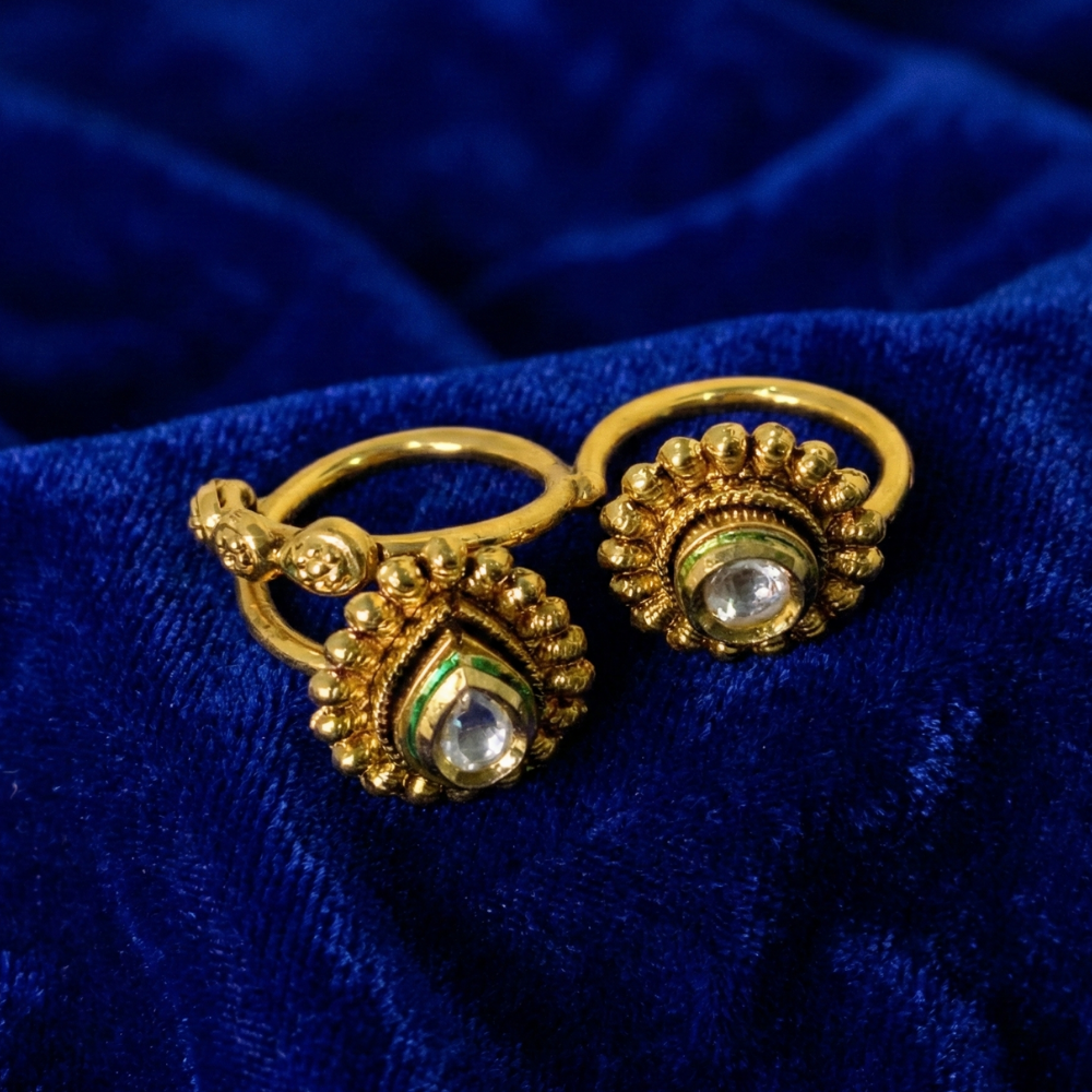 Double Rings for Two Fingers with Kundan Stone
