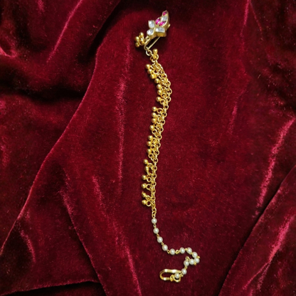 Kundan Stones with Hanging Beads to Ears Nosepin