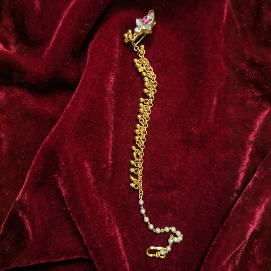 Kundan Stones with Hanging Beads to Ears Nosepin