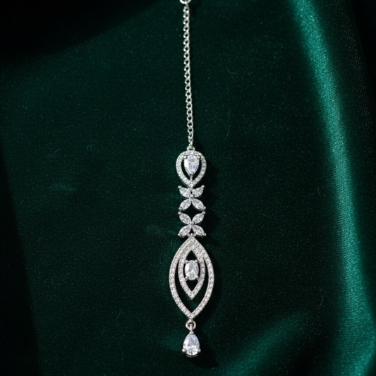 Oval White Stones Maang Tikka with Hanging