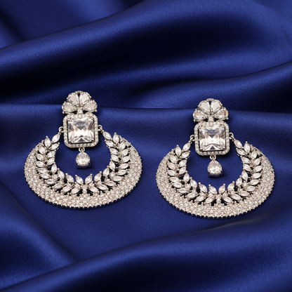 Silver Grand Chandbali With White Stones