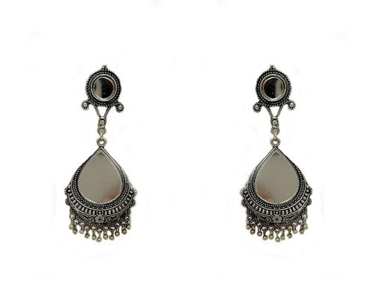 Oxidised long mirror jhumkas