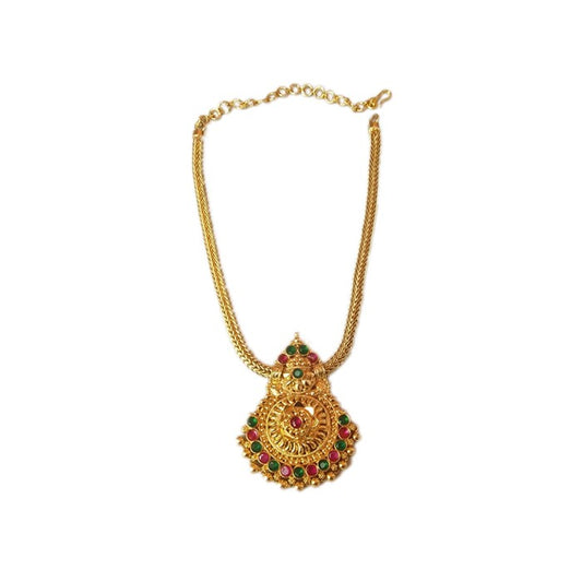 Gold plated necklace chain with pink and green stones