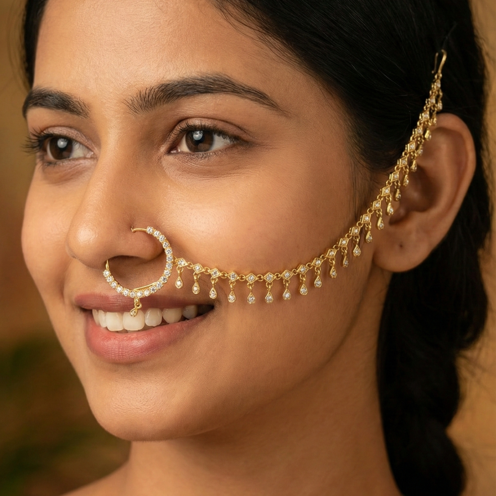 Hanging Stones to Ears with Nose Ring Nosepin