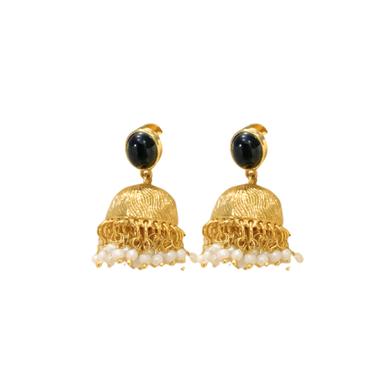 GOLD PLATED WITH BLACK STONE AND WHITE PEARLS