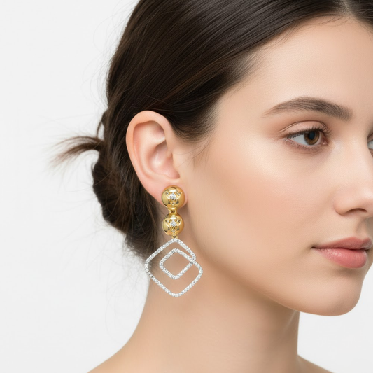 Beautiful Diamond Shape Hangings with Double Bead Studs