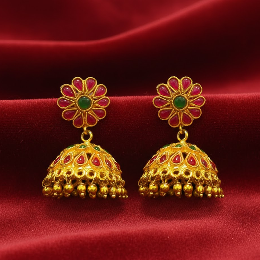 Red & Green Stones Traditional Stone Jhumka