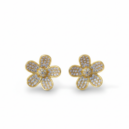 Gold Plated Studs with Flower Design and White Stones