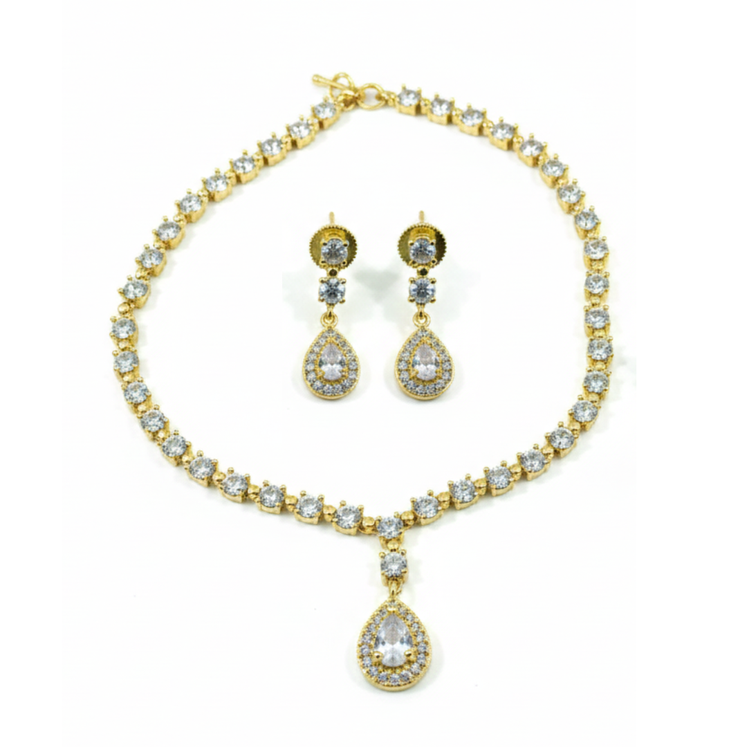 Simple Dollar Small White Stones Set - Artificial Stone Jewellery