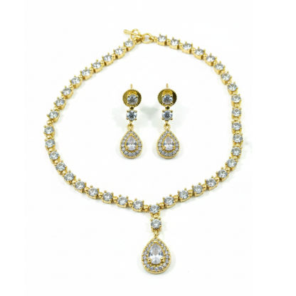 Simple Dollar Small White Stones Set - Artificial Stone Jewellery