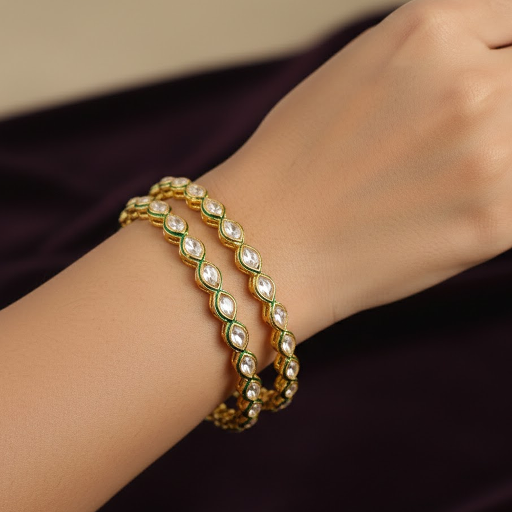Gold Plated Kundan Stones Bangles