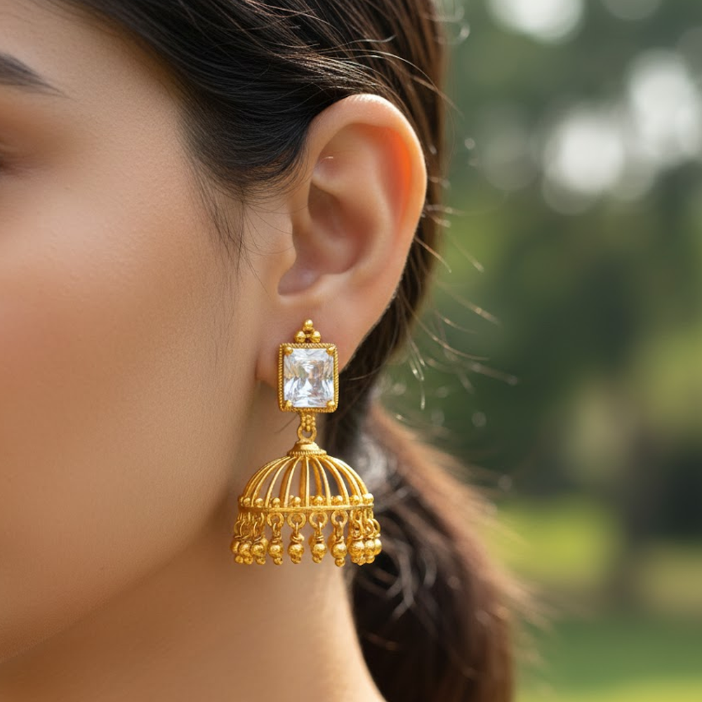 White Box Stone with Umbrella Jhumka