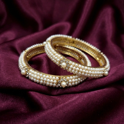 Stone & Pearl Flower Model Pair Bangles