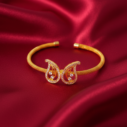 Gold Plated Bracelet Manga Design with White Stone