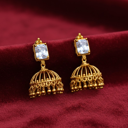 White Box Stone with Umbrella Jhumka