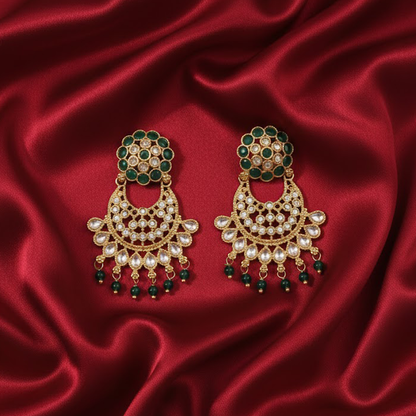 Green Stones with Kundan Stones Hanging Earrings