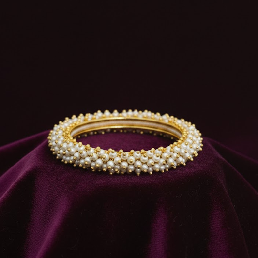 Gold Plated Bangles With White Beads