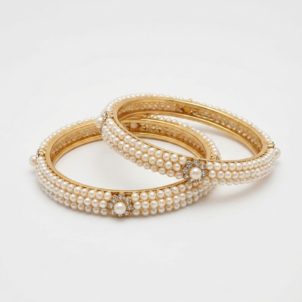 Stone & Pearl Flower Model Pair Bangles