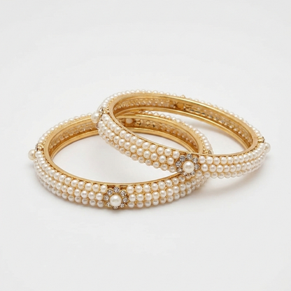 Stone & Pearl Flower Model Pair Bangles