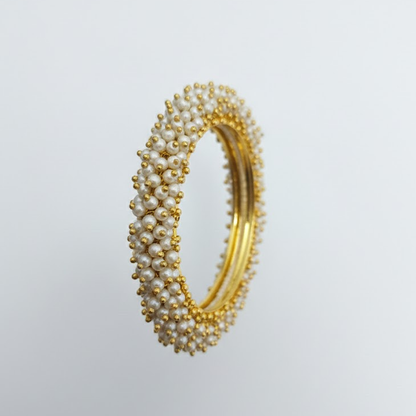 Gold Plated Bangles With White Beads