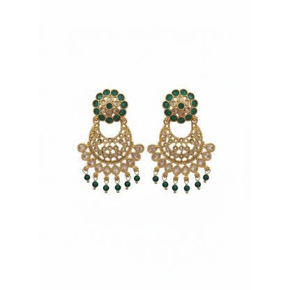 Green Stones with Kundan Stones Hanging Earrings