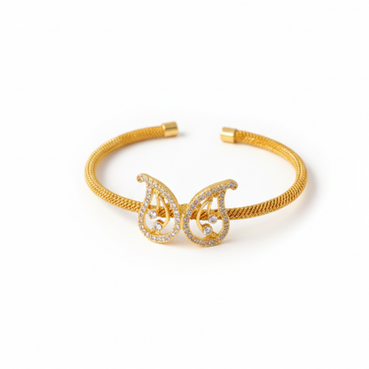 Gold Plated Bracelet Manga Design with White Stone