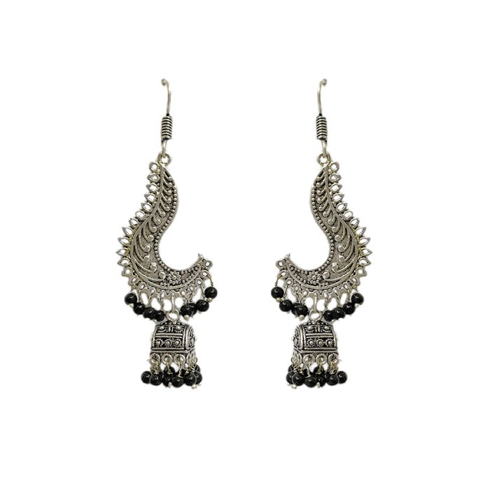 Oxidised jhumkas with black beads