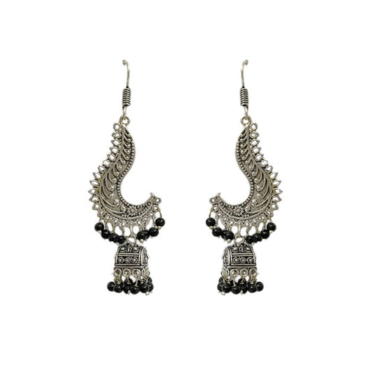 Oxidised jhumkas with black beads