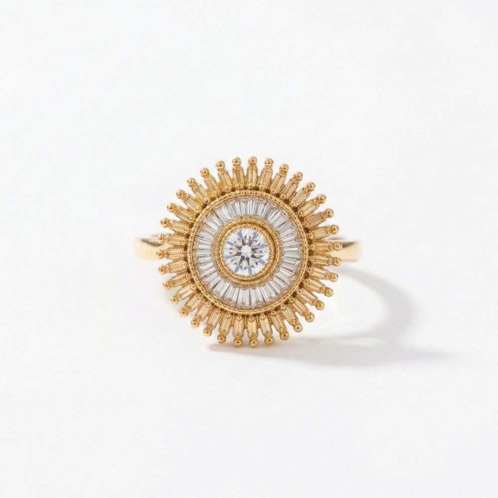 Big Round Finger Ring With White Kundan Stones