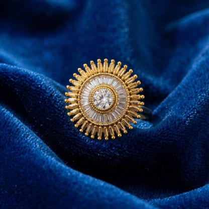Big Round Finger Ring With White Kundan Stones