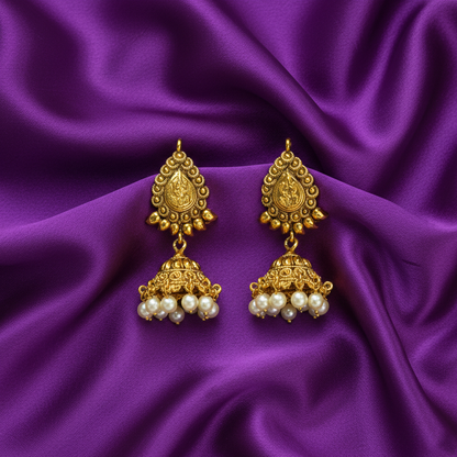 Lakshmi Stud Hanging Pearls Classic Jhumka