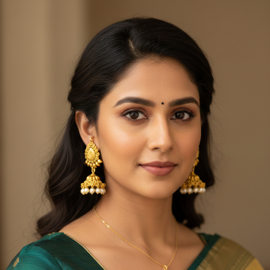 Lakshmi Stud Hanging Pearls Classic Jhumka