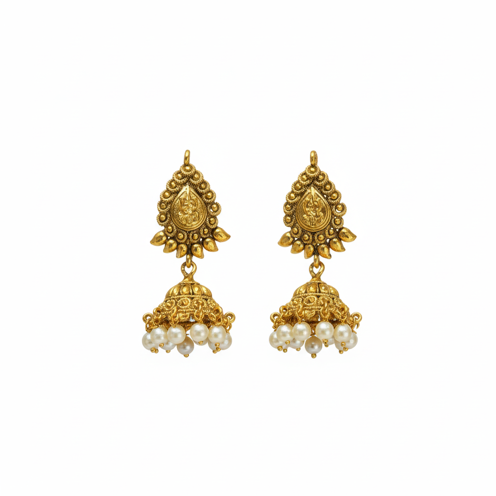 Lakshmi Stud Hanging Pearls Classic Jhumka