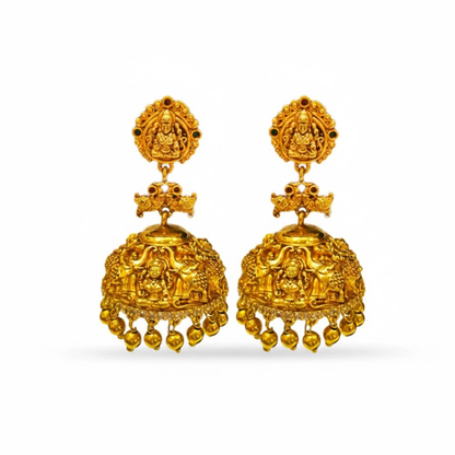 Jhumkas With Golden Beads & Lakshmi Studs