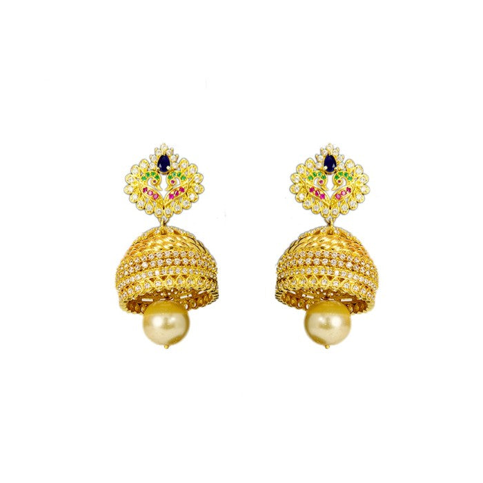 Gold Plated Jhumka  and White  Peral