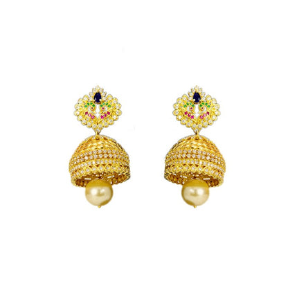 Gold Plated Jhumka  and White  Peral