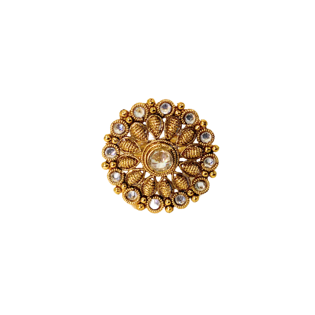 Gold plated sun flower Ring with white stone