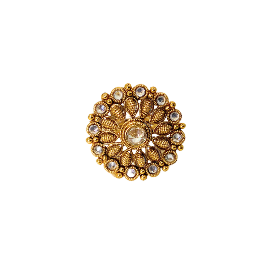 Gold plated sun flower Ring with white stone