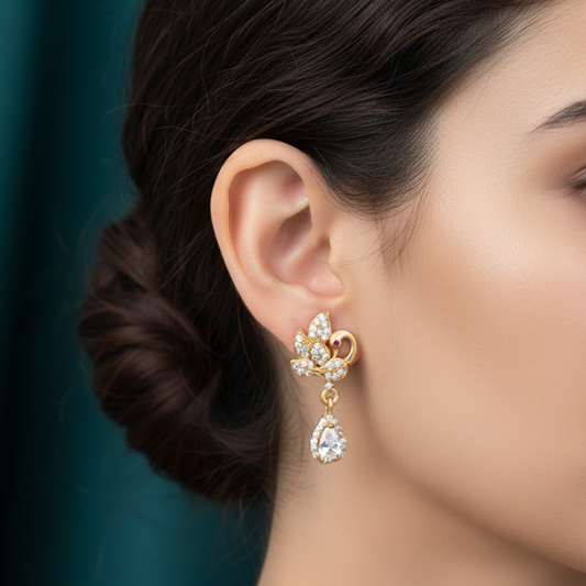 Peacock Studs with Hanging Stones