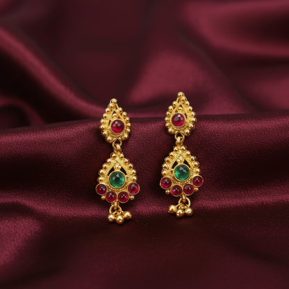 Gold Plated Drops with Red & Green Stones