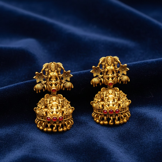 Lakshmi Stud with Hanging Beads Red Stone Jhumka
