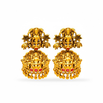 Lakshmi Stud with Hanging Beads Red Stone Jhumka