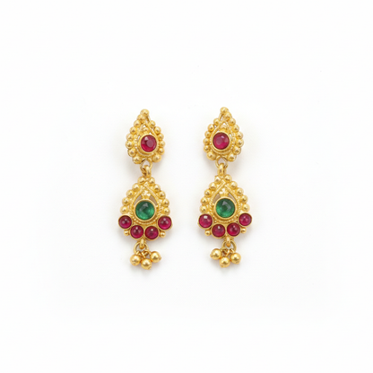 Gold Plated Drops with Red & Green Stones