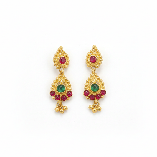 Gold Plated Drops with Red & Green Stones