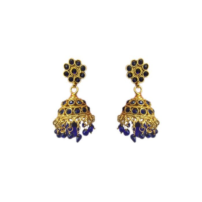Gold Plated Jumka blue Stones and Blue Beads