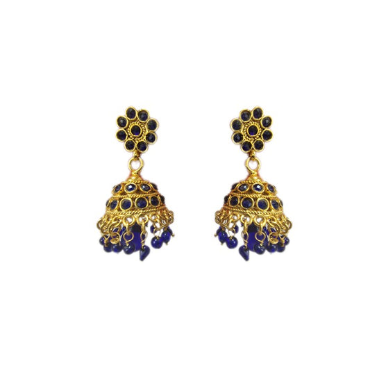 Gold Plated Jumka blue Stones and Blue Beads