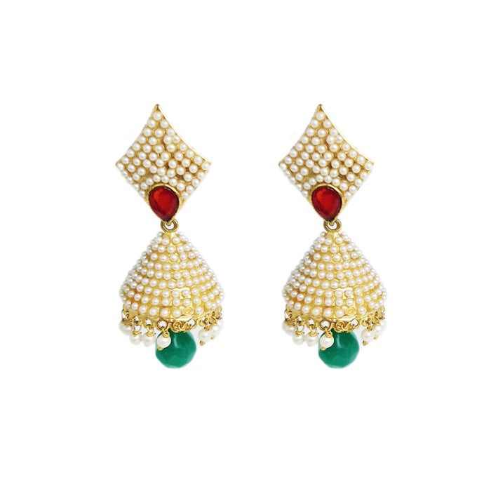 Gold plated with red and white stone green pearl